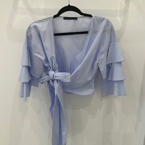 Blue puffy sleeve wrap top XS Zara